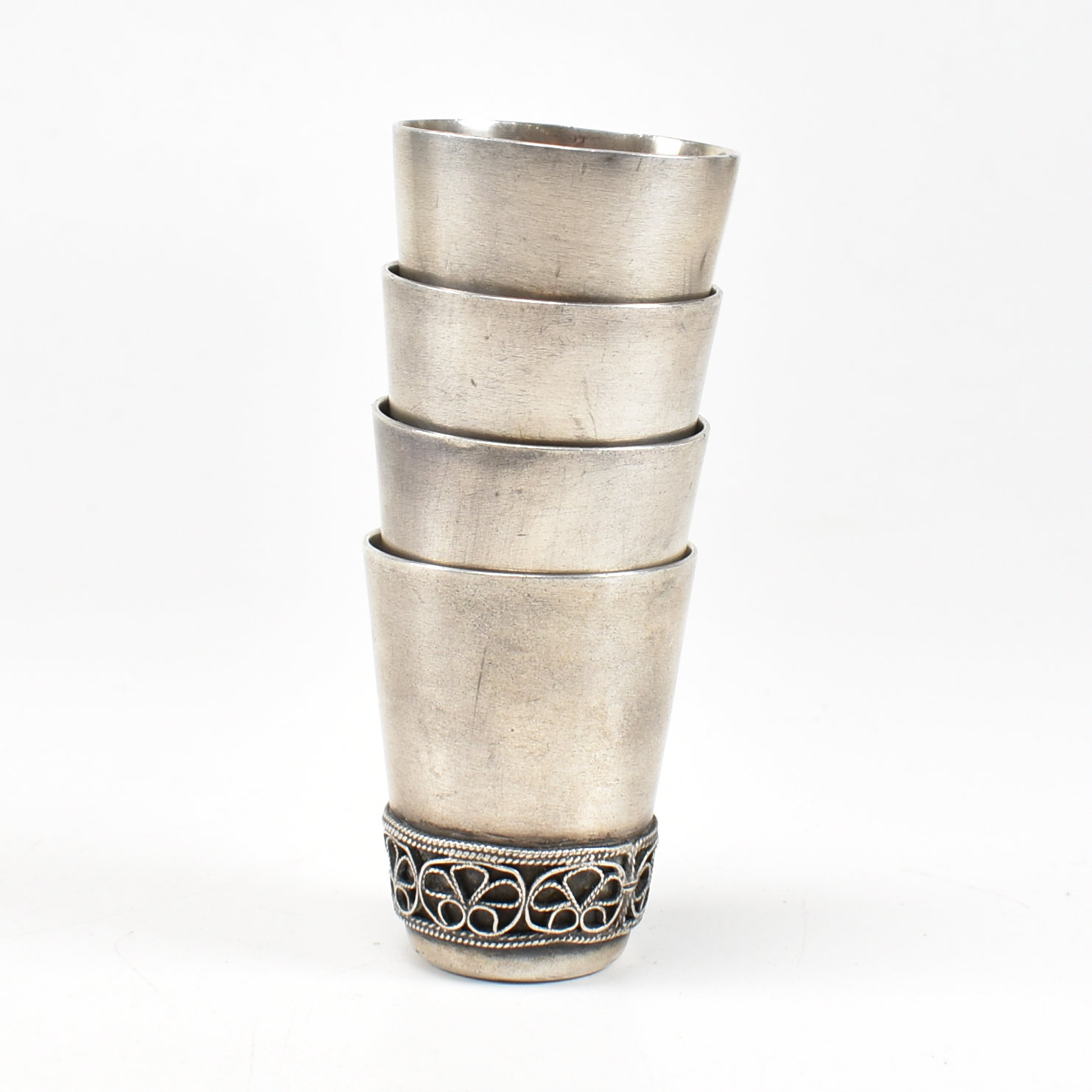 FOUR RUSSIAN WHITE METAL VODKA TOT BEAKERS - Image 7 of 7