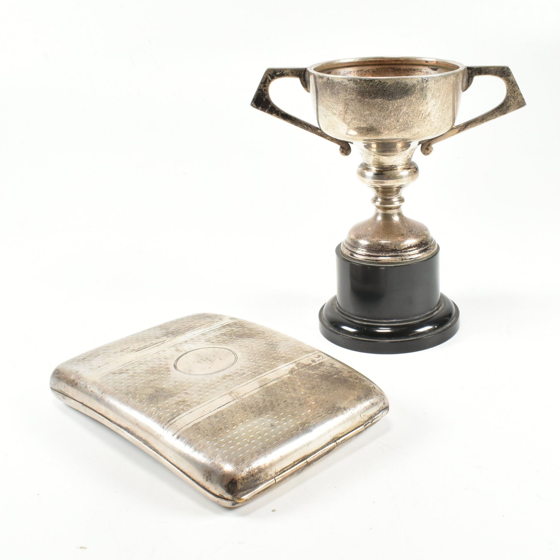 GEORGE V HALLMARKED SILVER CIGARETTE CASE & LATER TROPHY