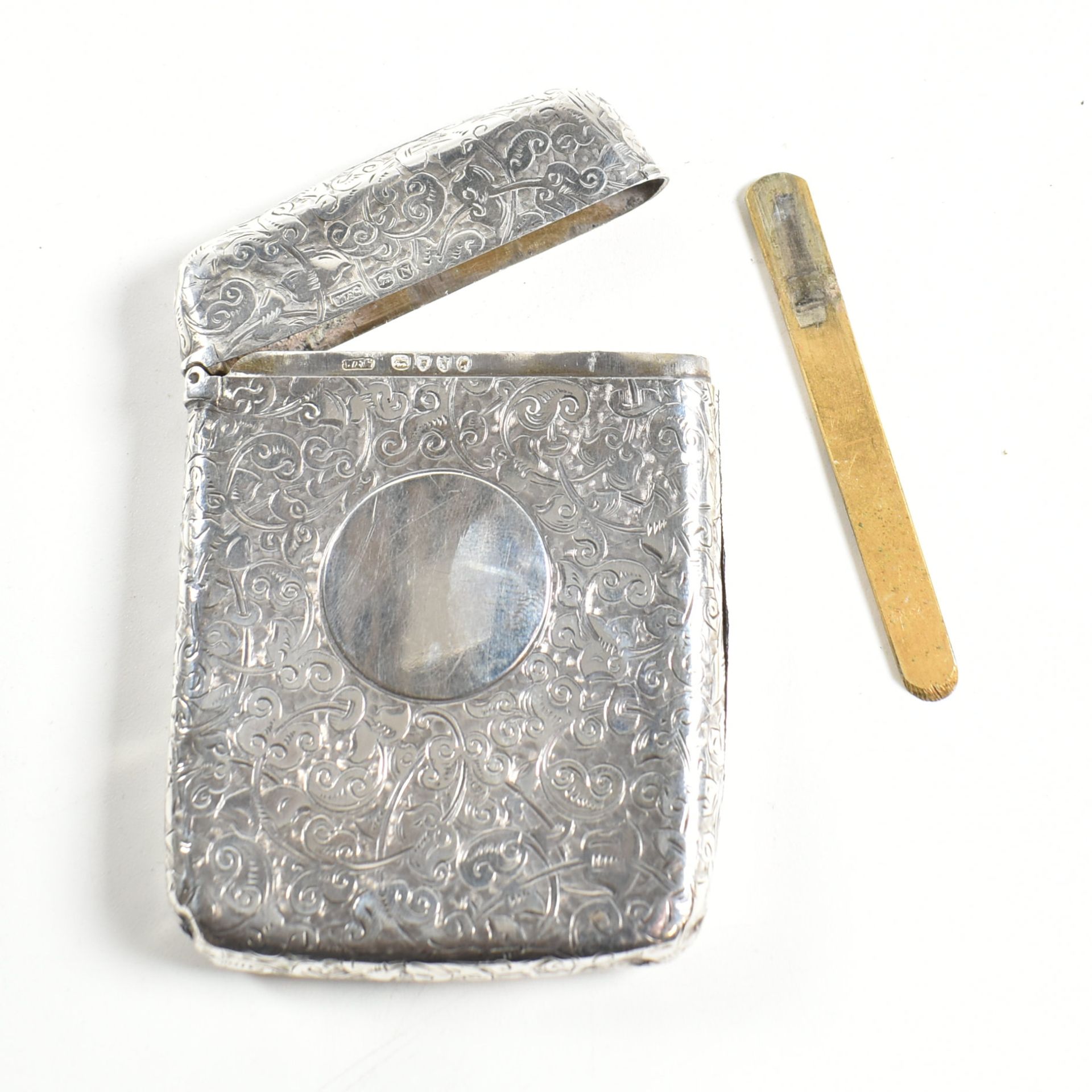 VICTORIAN HALLMARKED SILVER CARD CASE & LATER DISH - Image 6 of 7