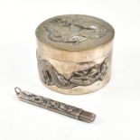 ANTIQUE CHINESE SILVER TRINKET BOX & PENCIL HOLDER WING NAM
