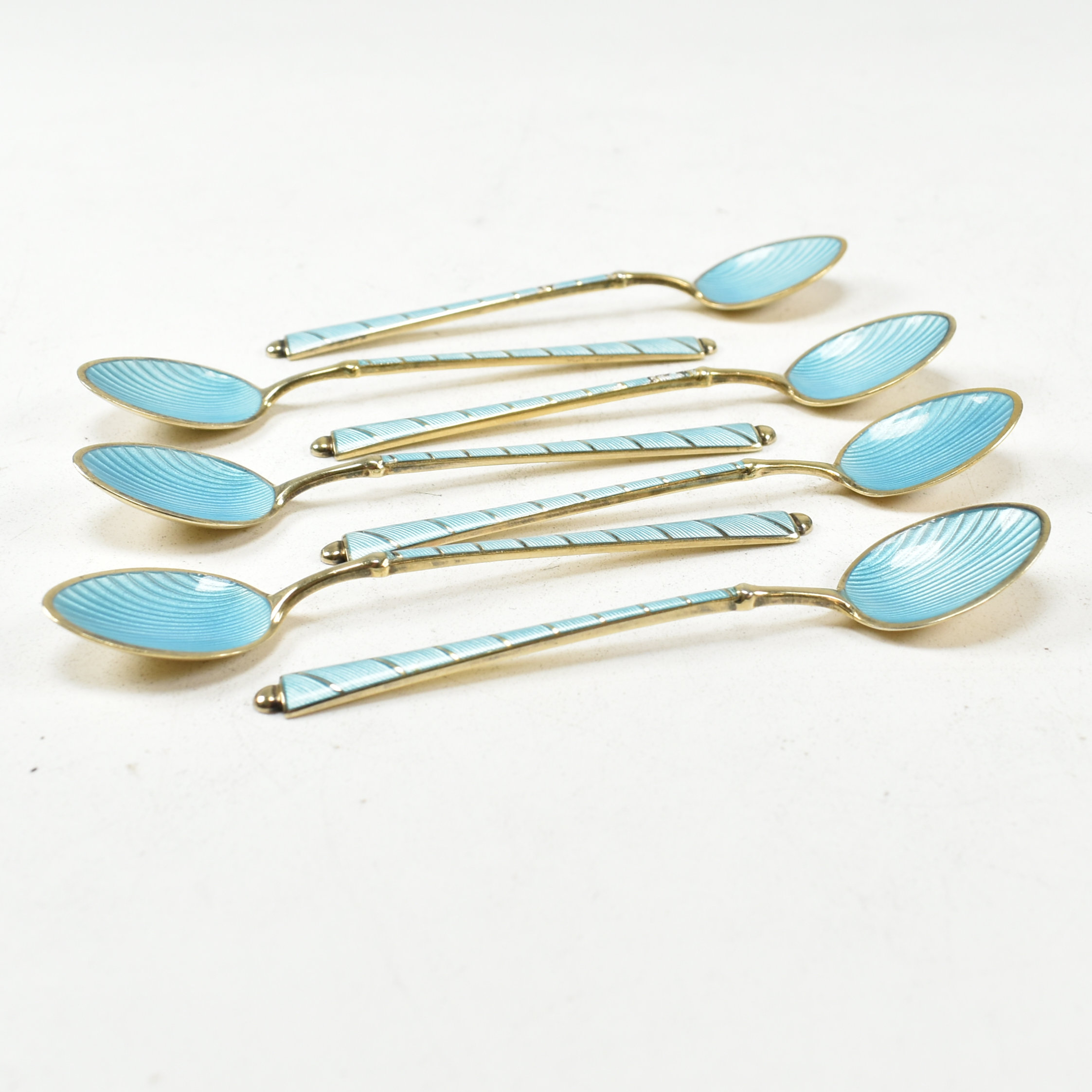 7 DANISH 925 STERLING & GUILLOCHE ENAMEL DEMITASSE SPOONS - Image 3 of 7