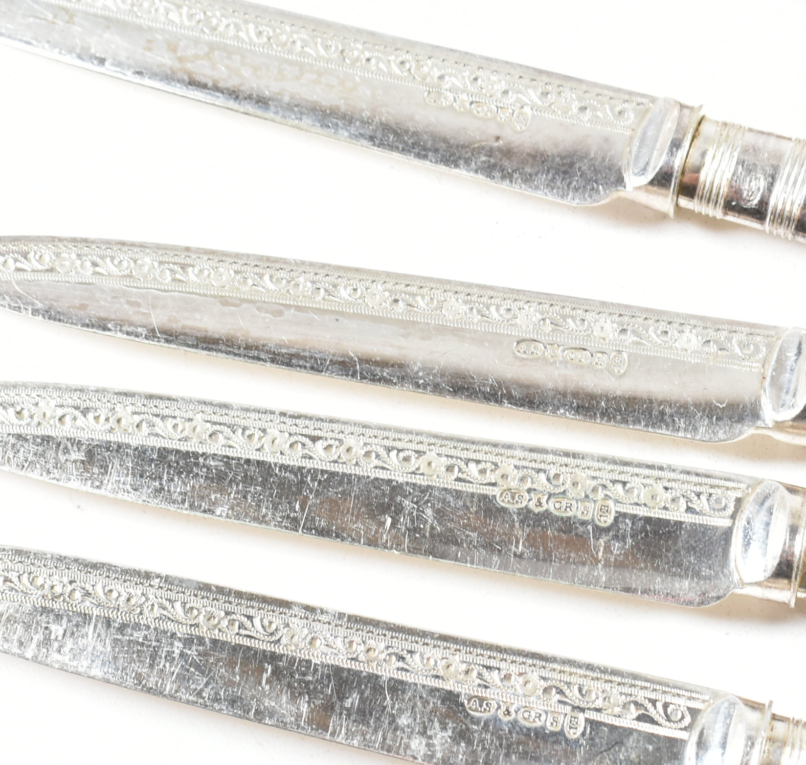 EARLY 20TH CENTURY SILVER COLLARED & MOP FRUIT KNIVES & FORKS - Image 8 of 8