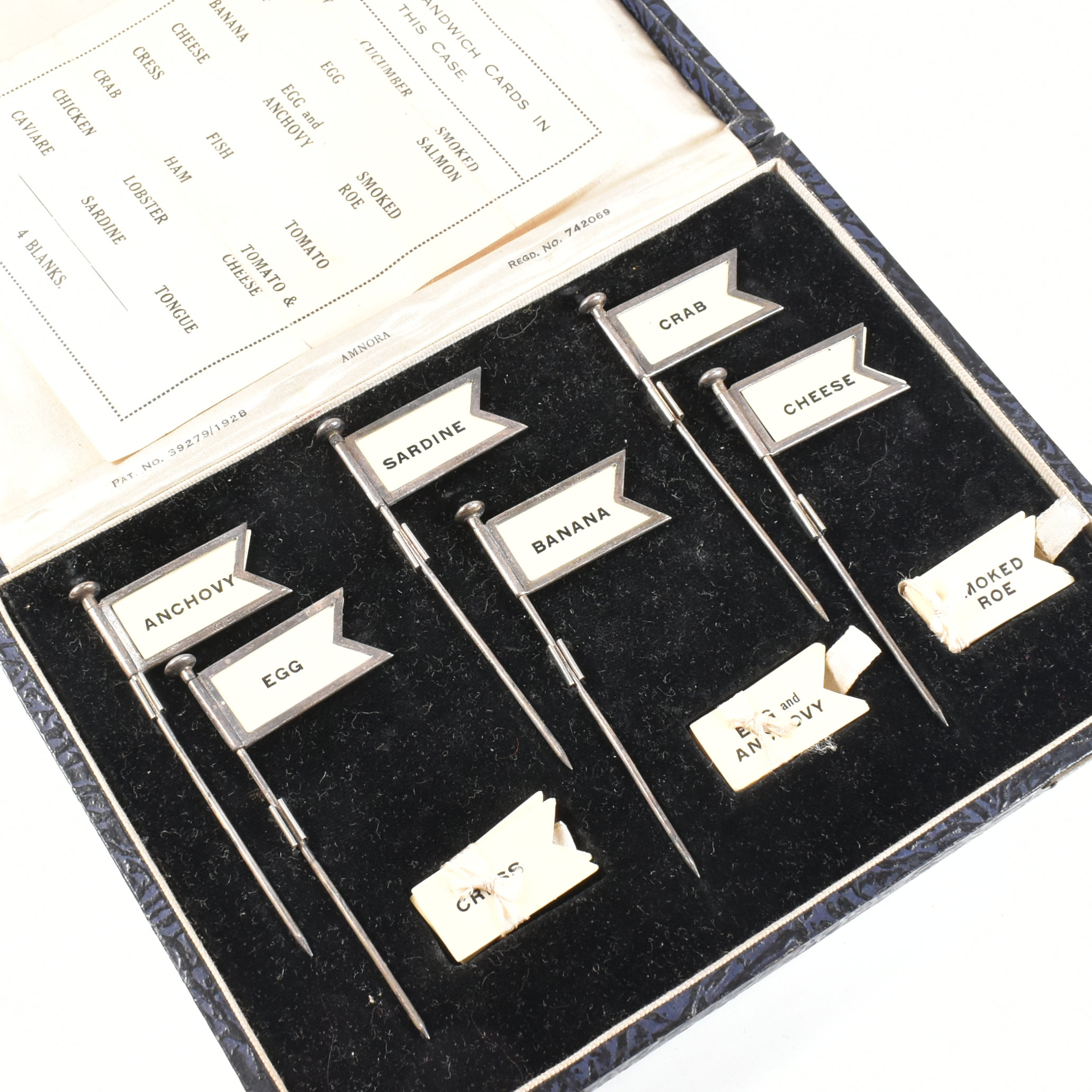 GEORGE V CASED SET OF SIX HALLMARKED SILVER SANDWICH FLAGS - Image 9 of 10