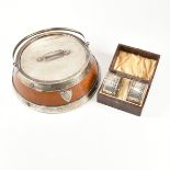 VICTORIAN BUTTER DISH & LATER CASED NAPKIN RINGS
