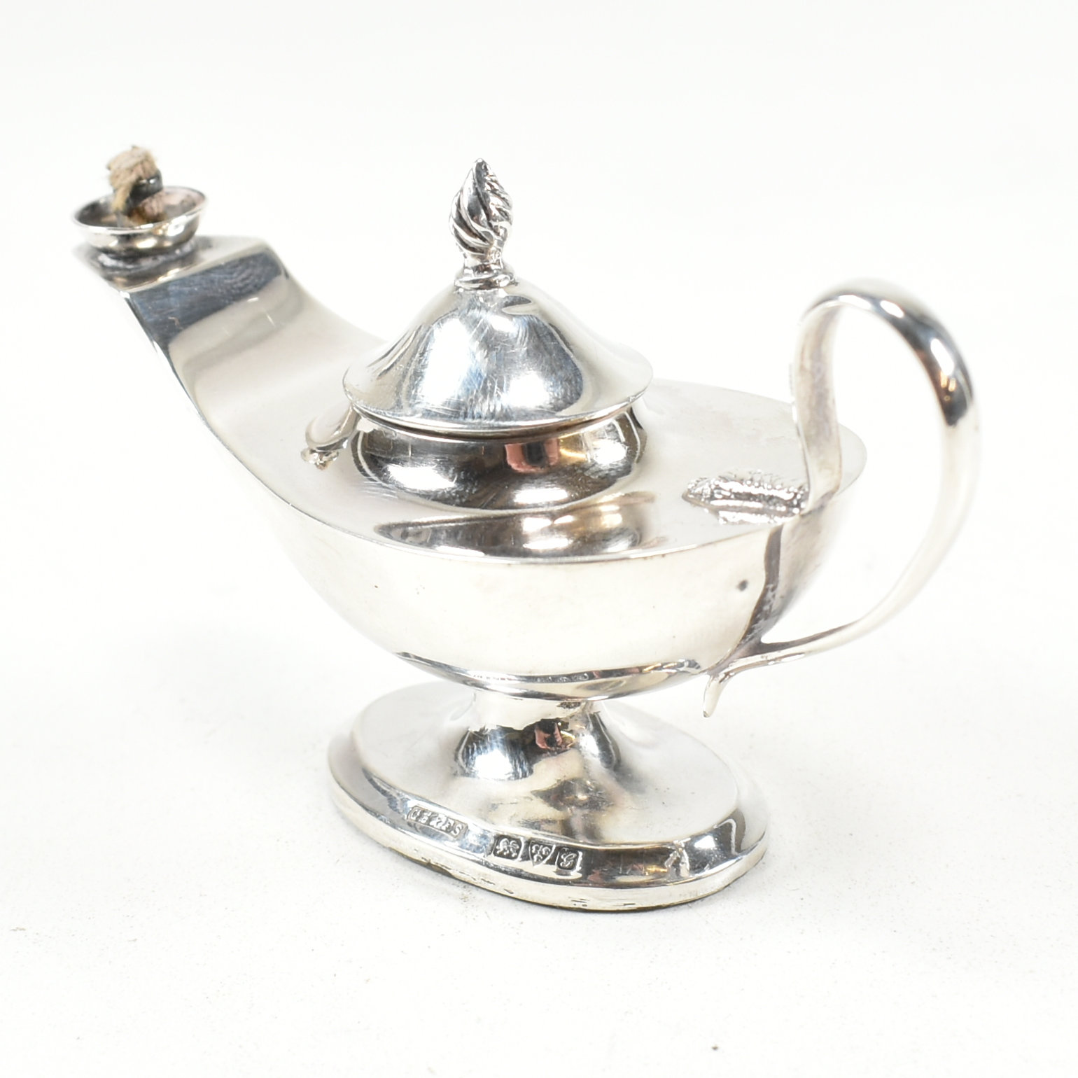 HALLMARKED SILVER MINIATURE OIL LAMP AND CHATELAINE PILL BOX - Image 4 of 8