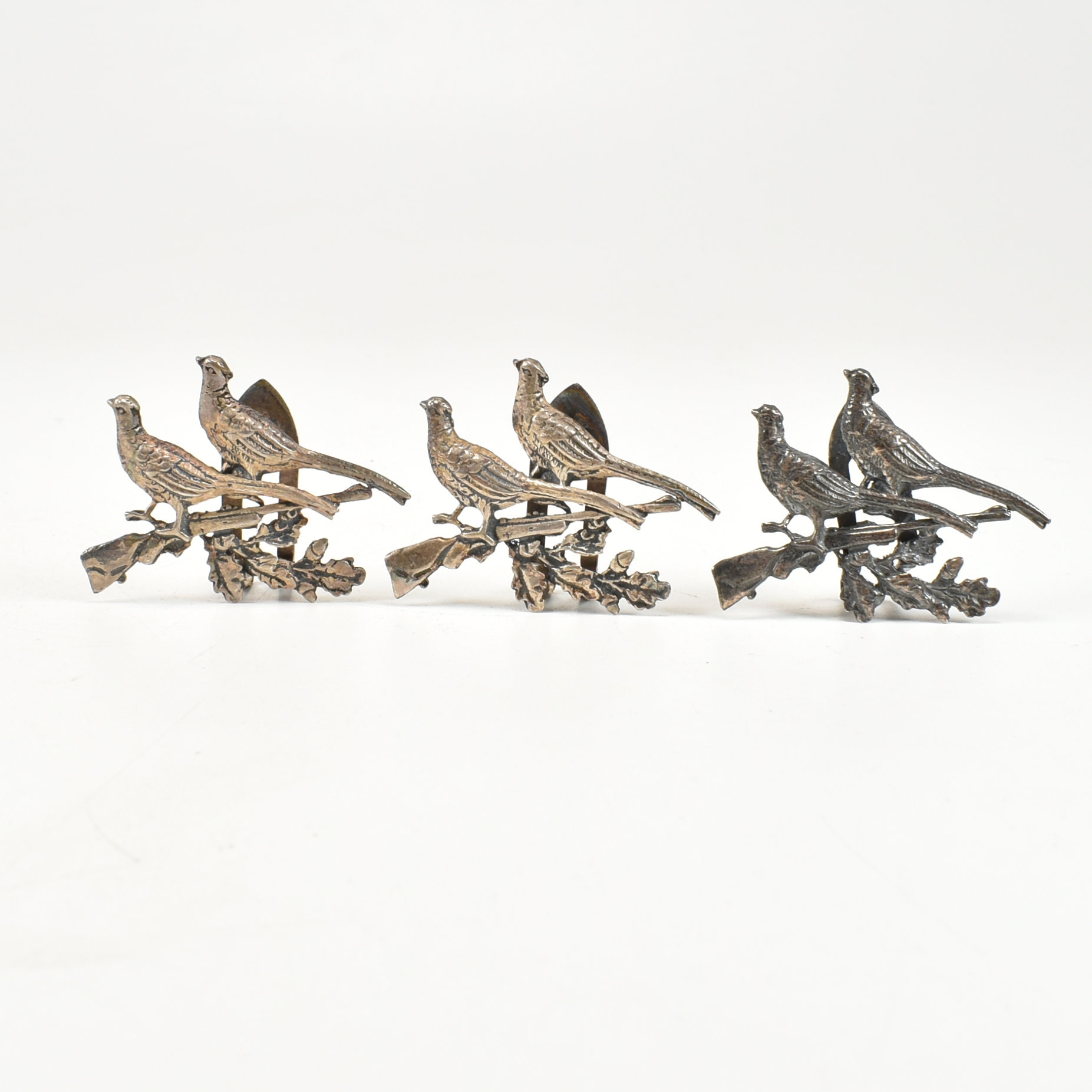 SET OF 6 1980S HALLMARKED SILVER MENU HOLDERS HUNTING INTEREST - Image 5 of 7