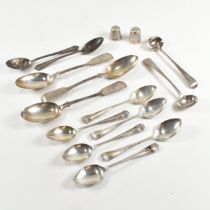 GEORGIAN & LATER HALLMARKED SILVER SPOONS & THIMBLES
