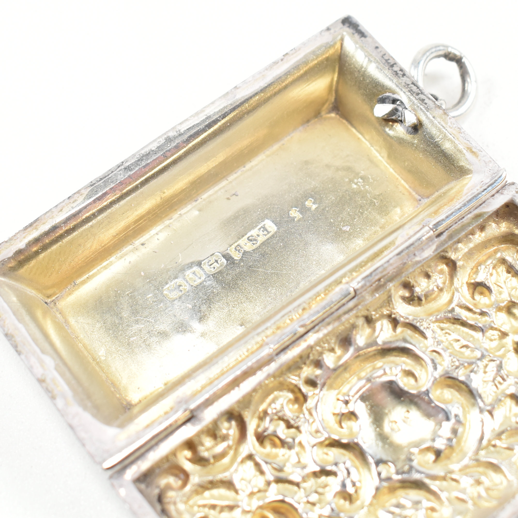 HALLMARKED SILVER MINIATURE OIL LAMP AND CHATELAINE PILL BOX - Image 7 of 8