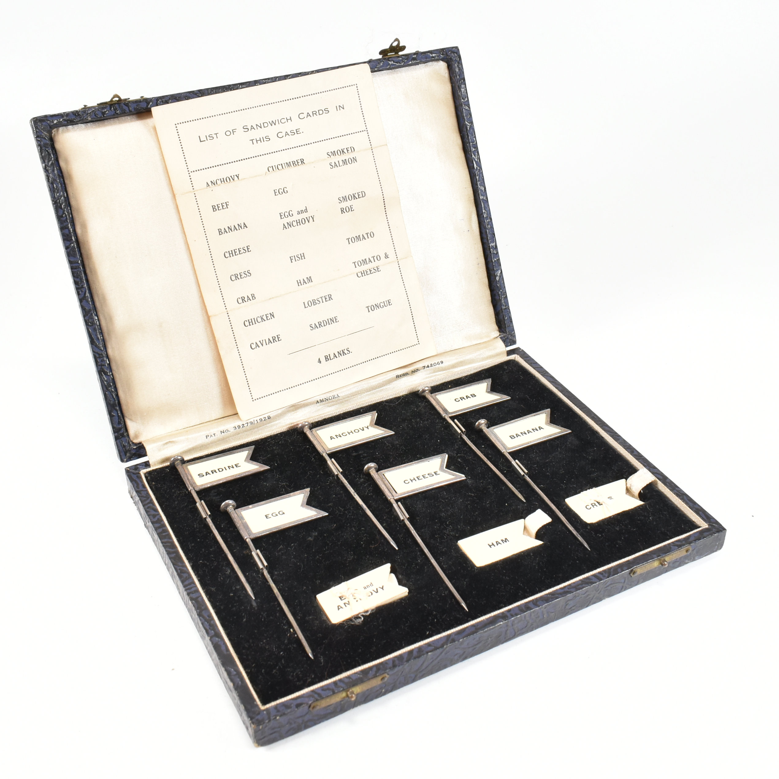 GEORGE V CASED SET OF SIX HALLMARKED SILVER SANDWICH FLAGS - Image 8 of 10