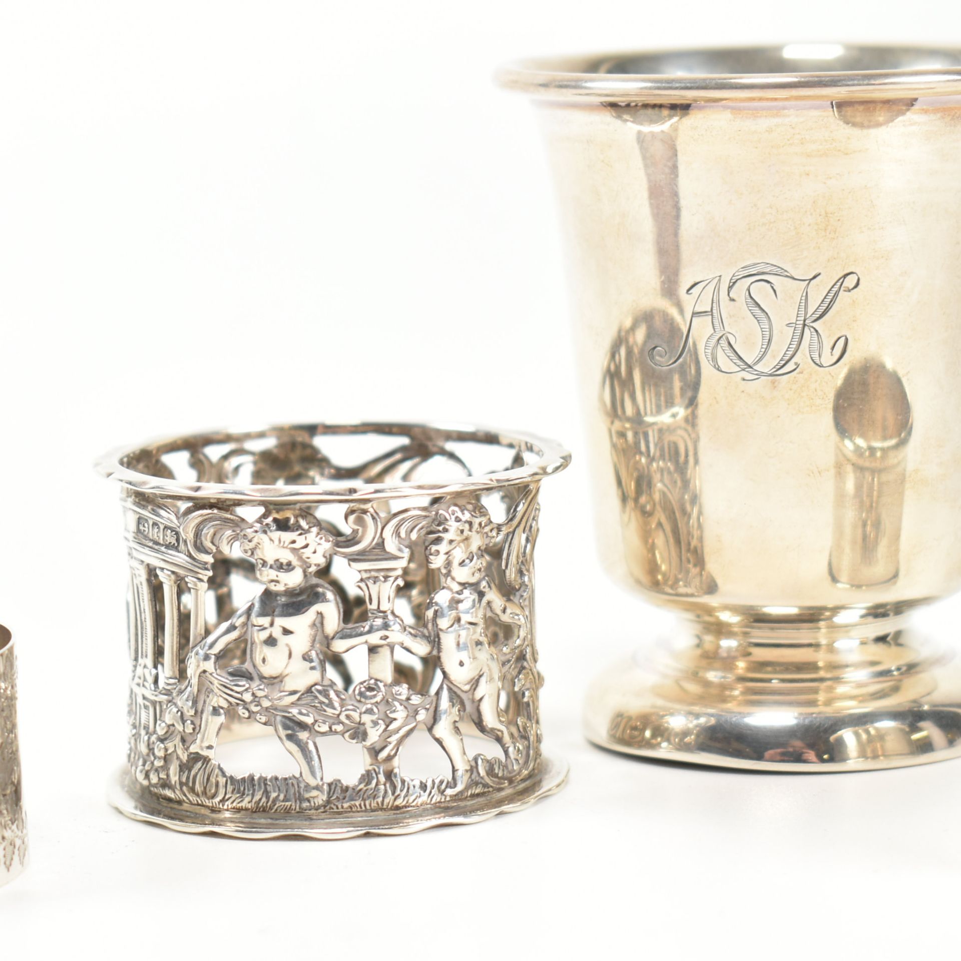 VICTORIAN & LATER HALLMARKED SILVER ITEMS CUP & NAPKIN RINGS - Image 5 of 8
