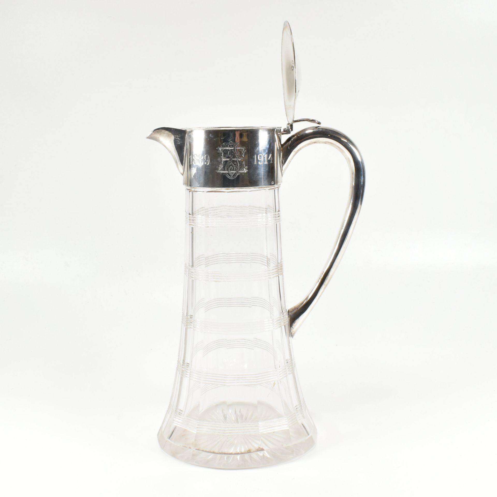 EDWARDIAN HALLMARKED SILVER MOUNTED CUT GLASS CLARET JUG - Image 2 of 7