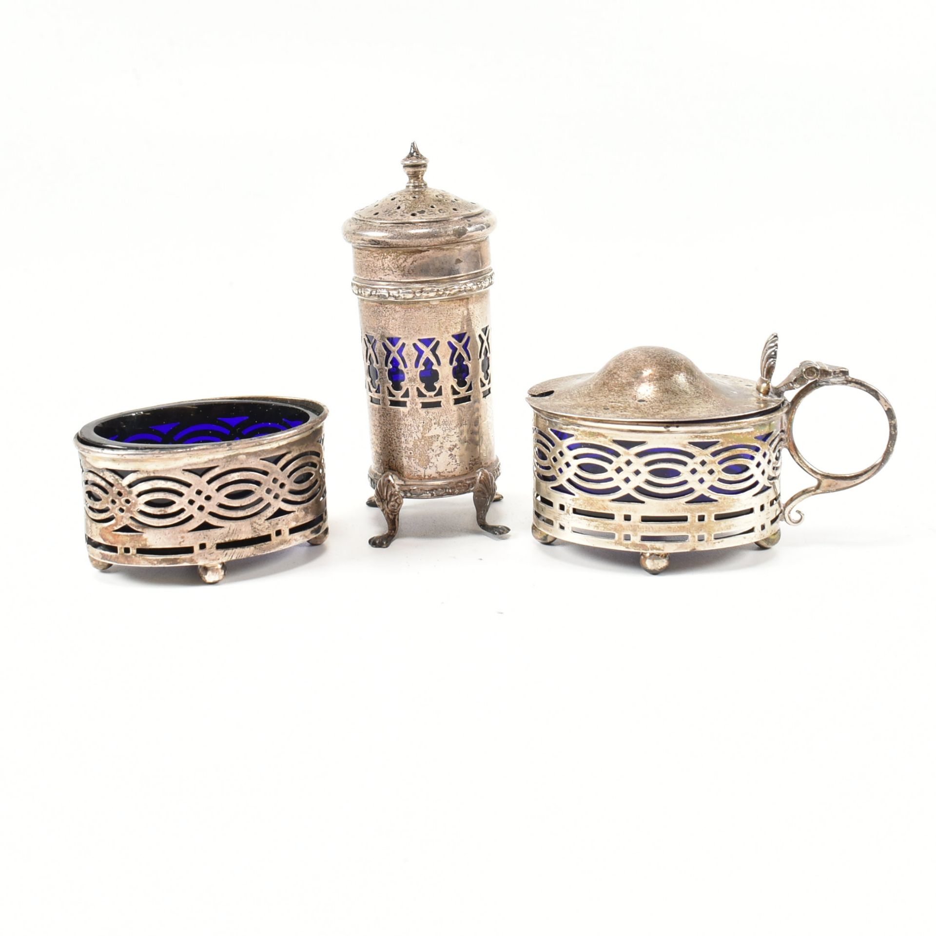 THREE GEORGE V HALLMARKED SILVER CONDIMENTS