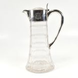 EDWARDIAN HALLMARKED SILVER MOUNTED CUT GLASS CLARET JUG