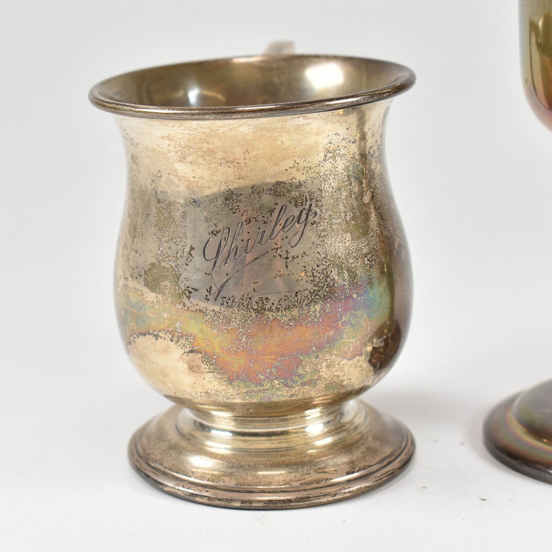 GEORGE V HALLMARKED SILVER CHRISTENING CUP & LATER GOBLET - Image 2 of 8