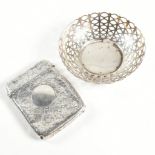 VICTORIAN HALLMARKED SILVER CARD CASE & LATER DISH