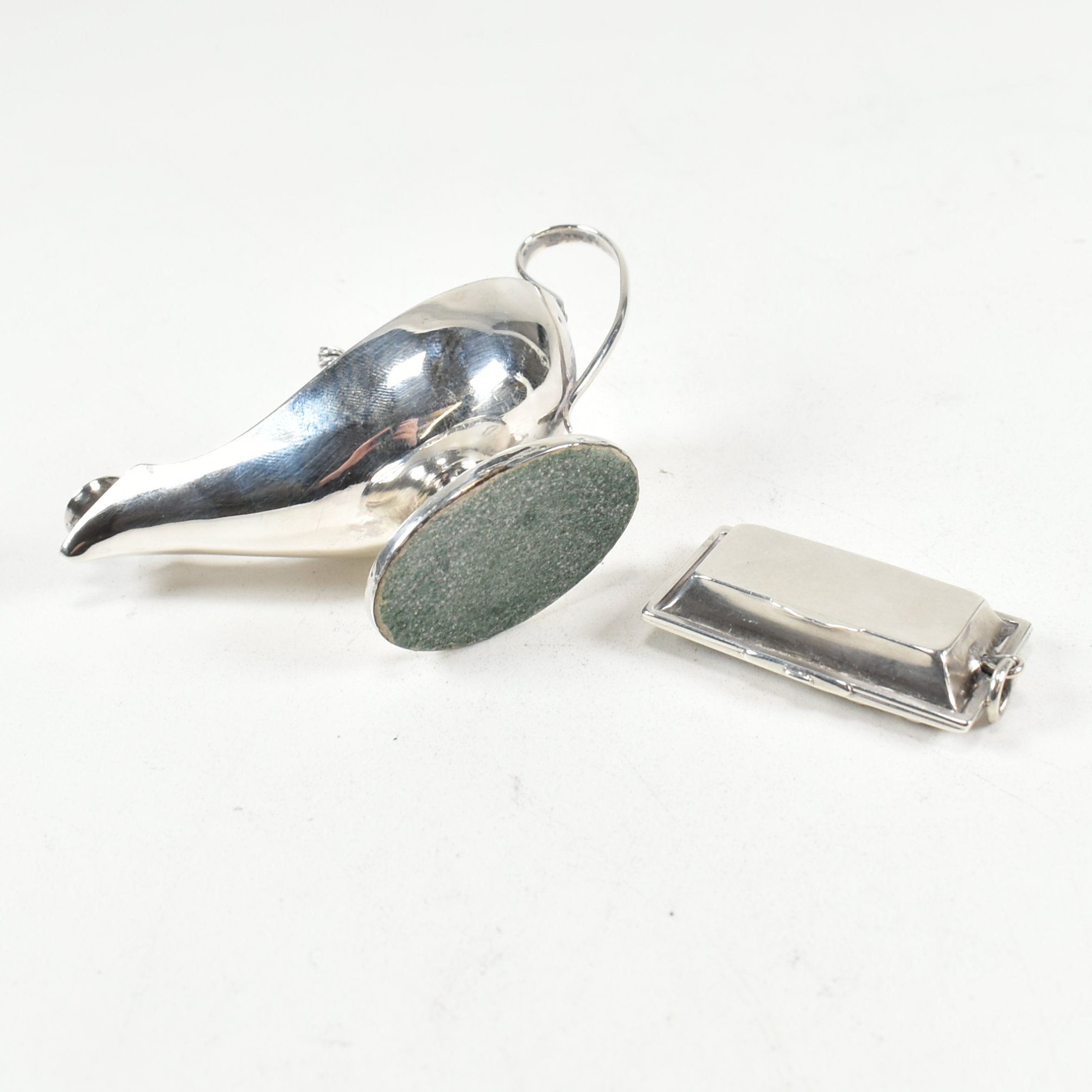 HALLMARKED SILVER MINIATURE OIL LAMP AND CHATELAINE PILL BOX - Image 8 of 8