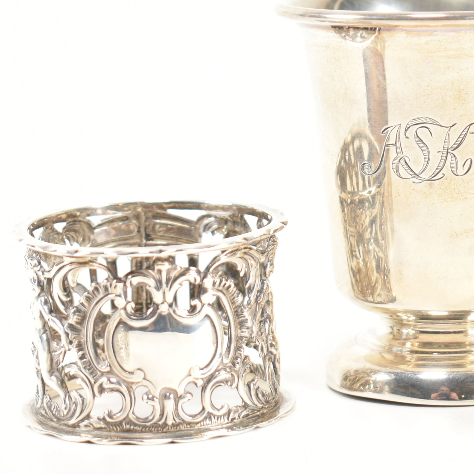 VICTORIAN & LATER HALLMARKED SILVER ITEMS CUP & NAPKIN RINGS - Image 3 of 8