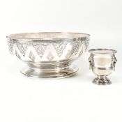 MID CENTURY MAPPIN & WEBB SILVER PLATED FRUIT BOWL & VINERS URN