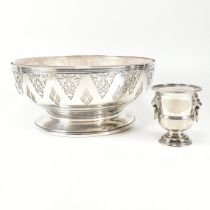 MID CENTURY MAPPIN & WEBB SILVER PLATED FRUIT BOWL & VINERS URN