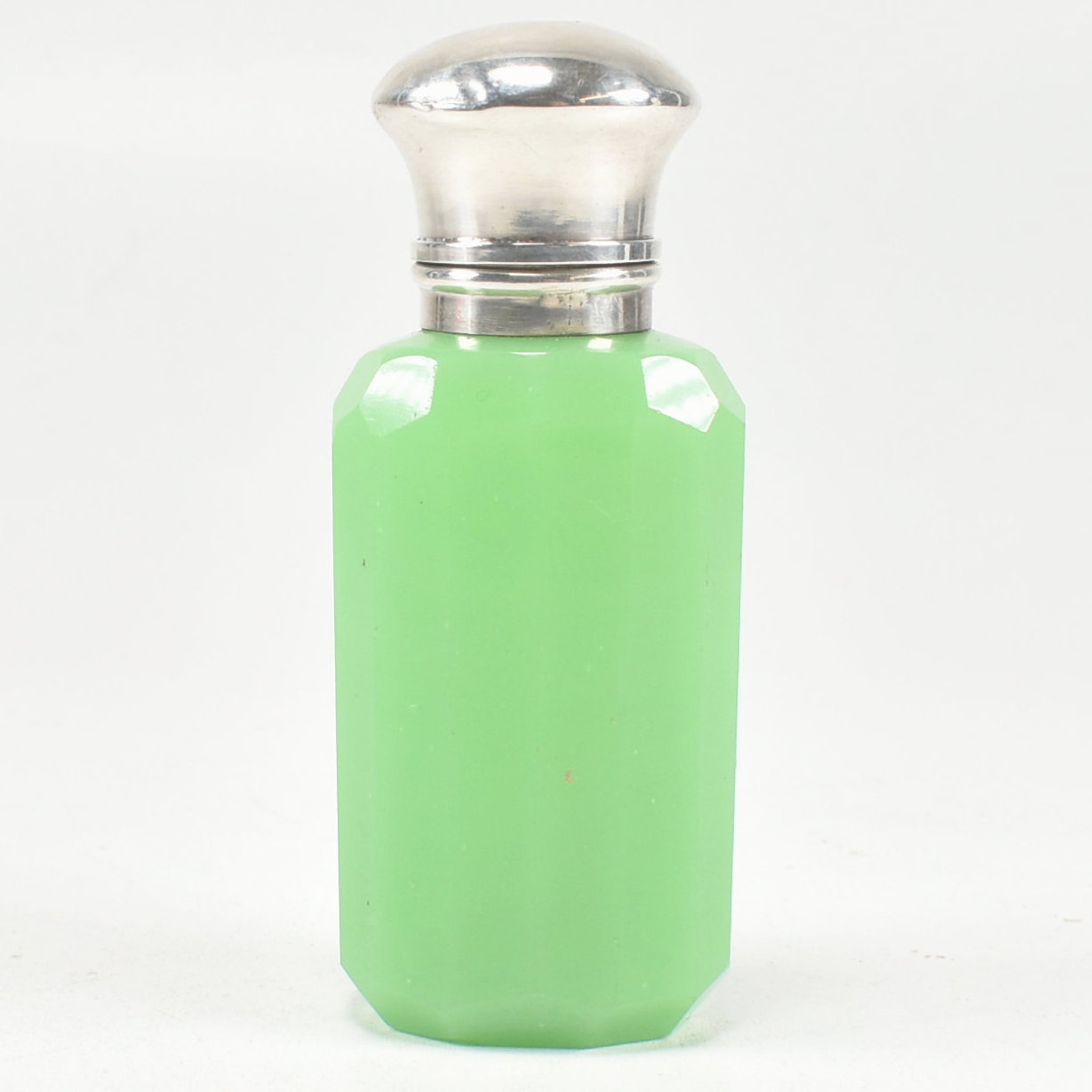 EARLY 20TH CENTURY WHITE METAL & URANIUM GLASS SCENT BOTTLE