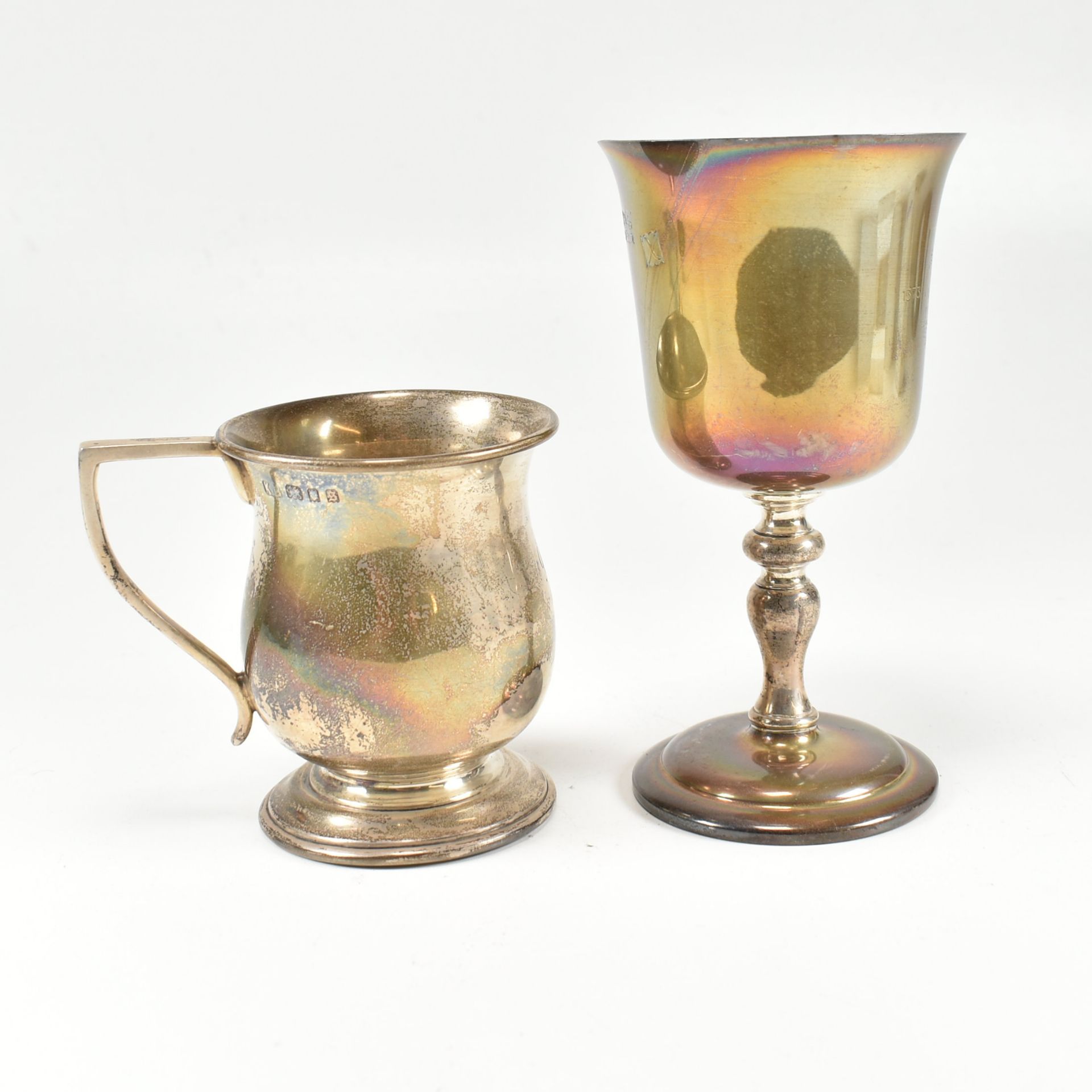 GEORGE V HALLMARKED SILVER CHRISTENING CUP & LATER GOBLET - Image 4 of 8