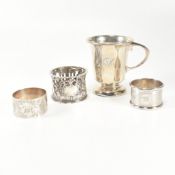VICTORIAN & LATER HALLMARKED SILVER ITEMS CUP & NAPKIN RINGS