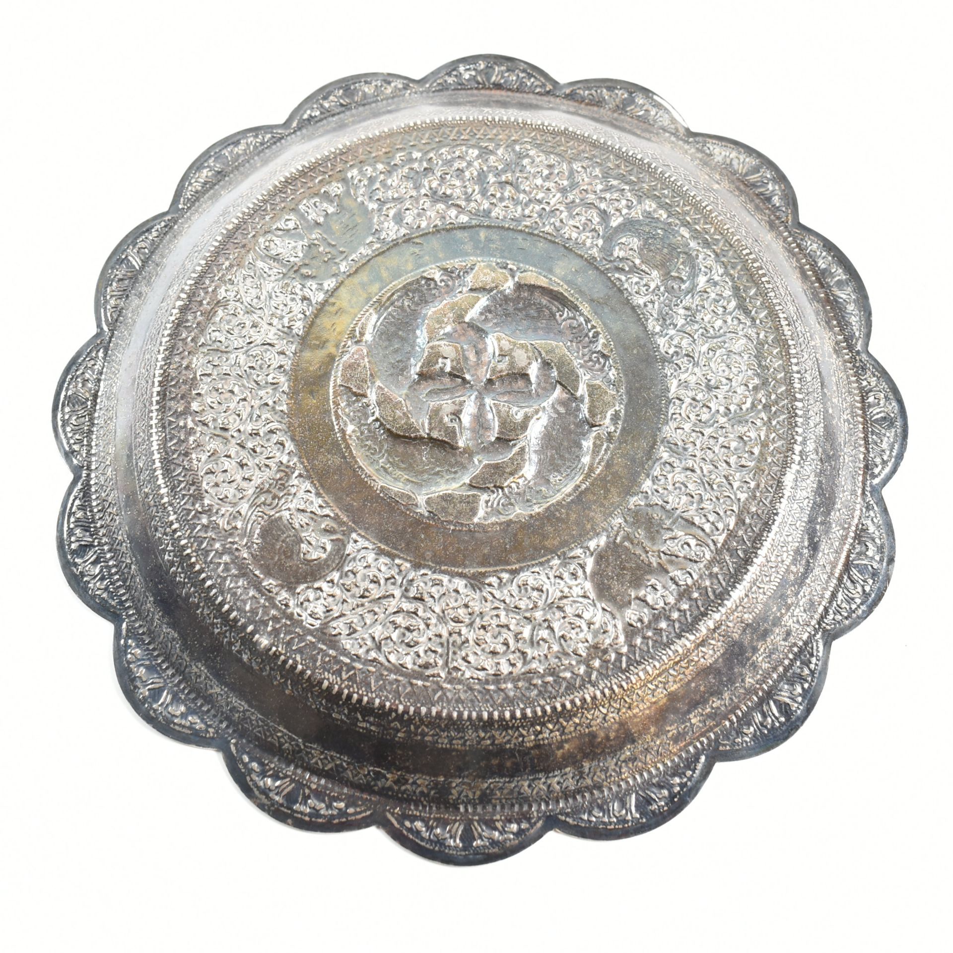 MIDDLE EASTERN WHITE METAL TRAY - Image 3 of 5