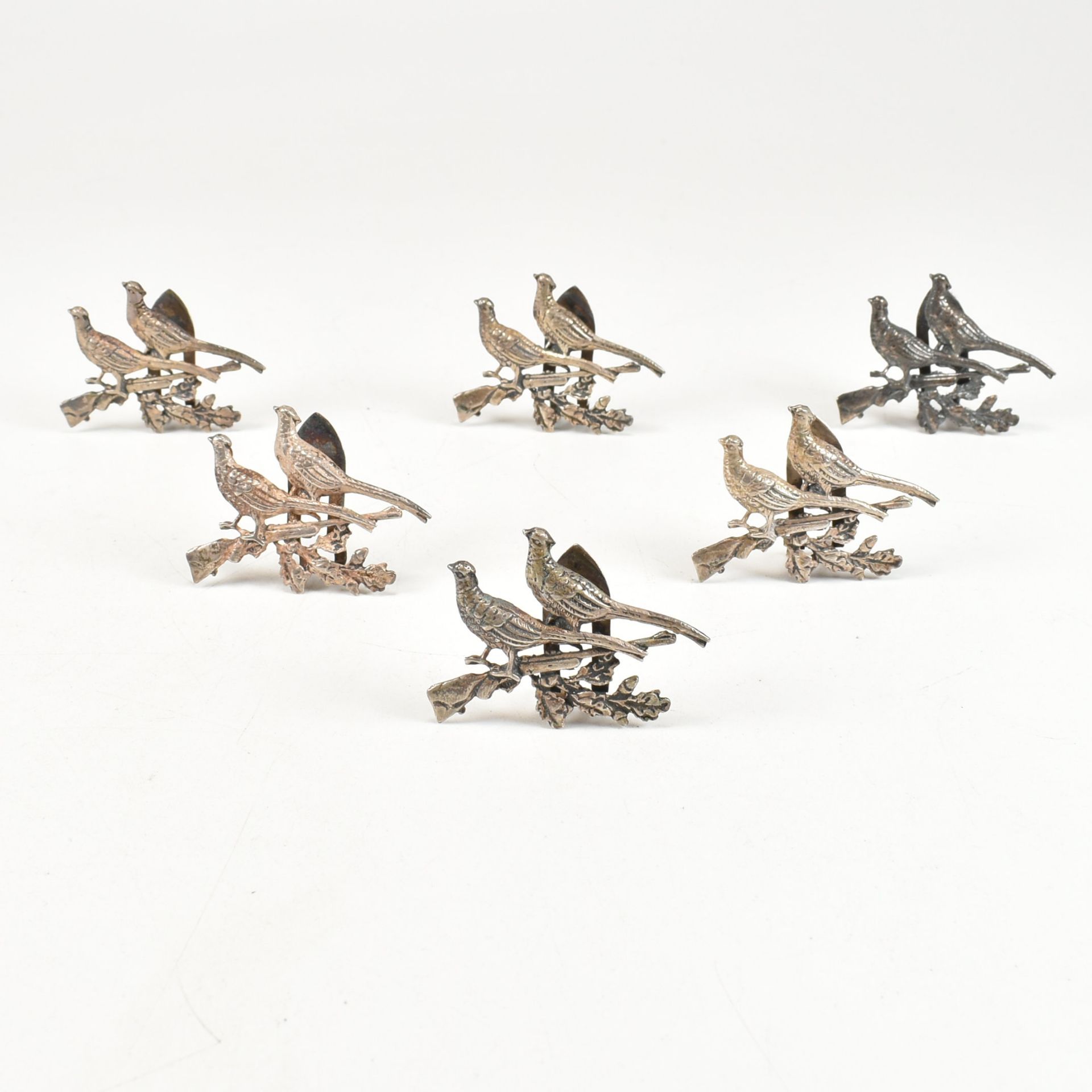 SET OF 6 1980S HALLMARKED SILVER MENU HOLDERS HUNTING INTEREST - Image 2 of 7