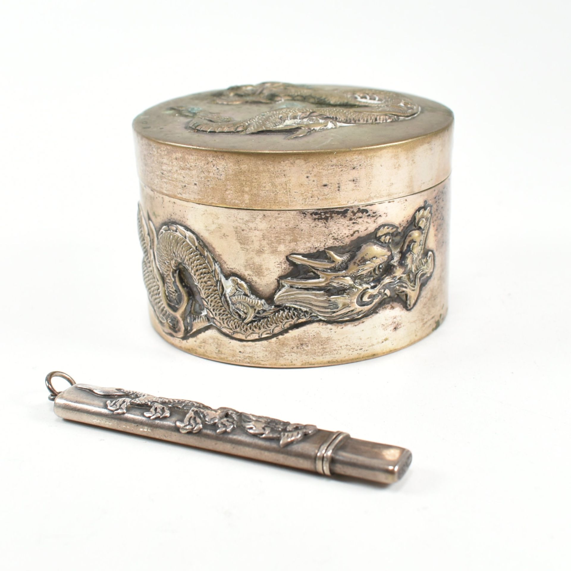 ANTIQUE CHINESE SILVER TRINKET BOX & PENCIL HOLDER WING NAM - Image 6 of 6
