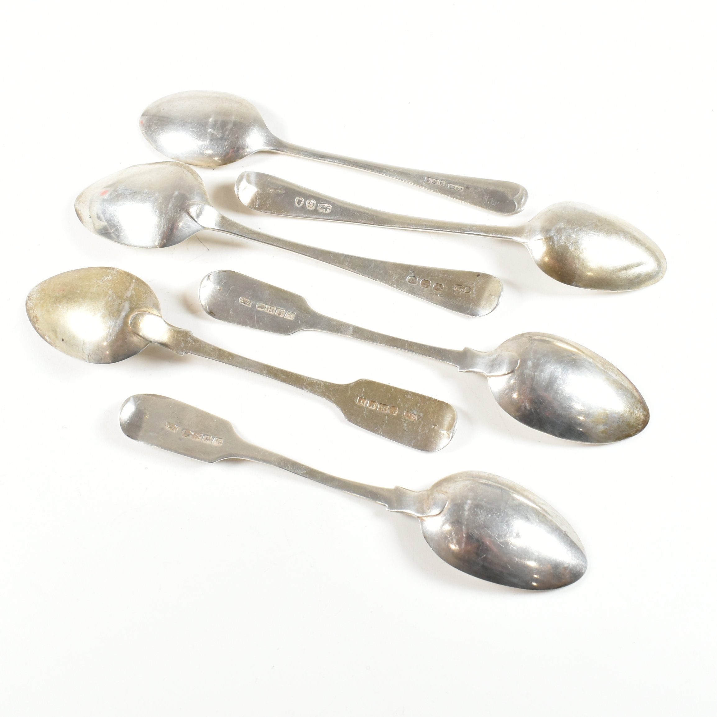 SIX GEORGE III & LATER HALLMARKED SILVER TEA SPOONS - Image 3 of 9