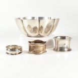 EDWARD VII HALLMARKED SILVER BOWL & OTHER NAPKIN RINGS