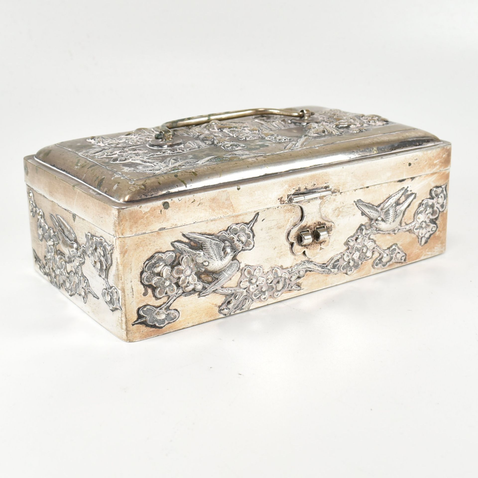 ANTIQUE CHINESE WHITE METAL BOX WING NAM & CO - Image 2 of 15