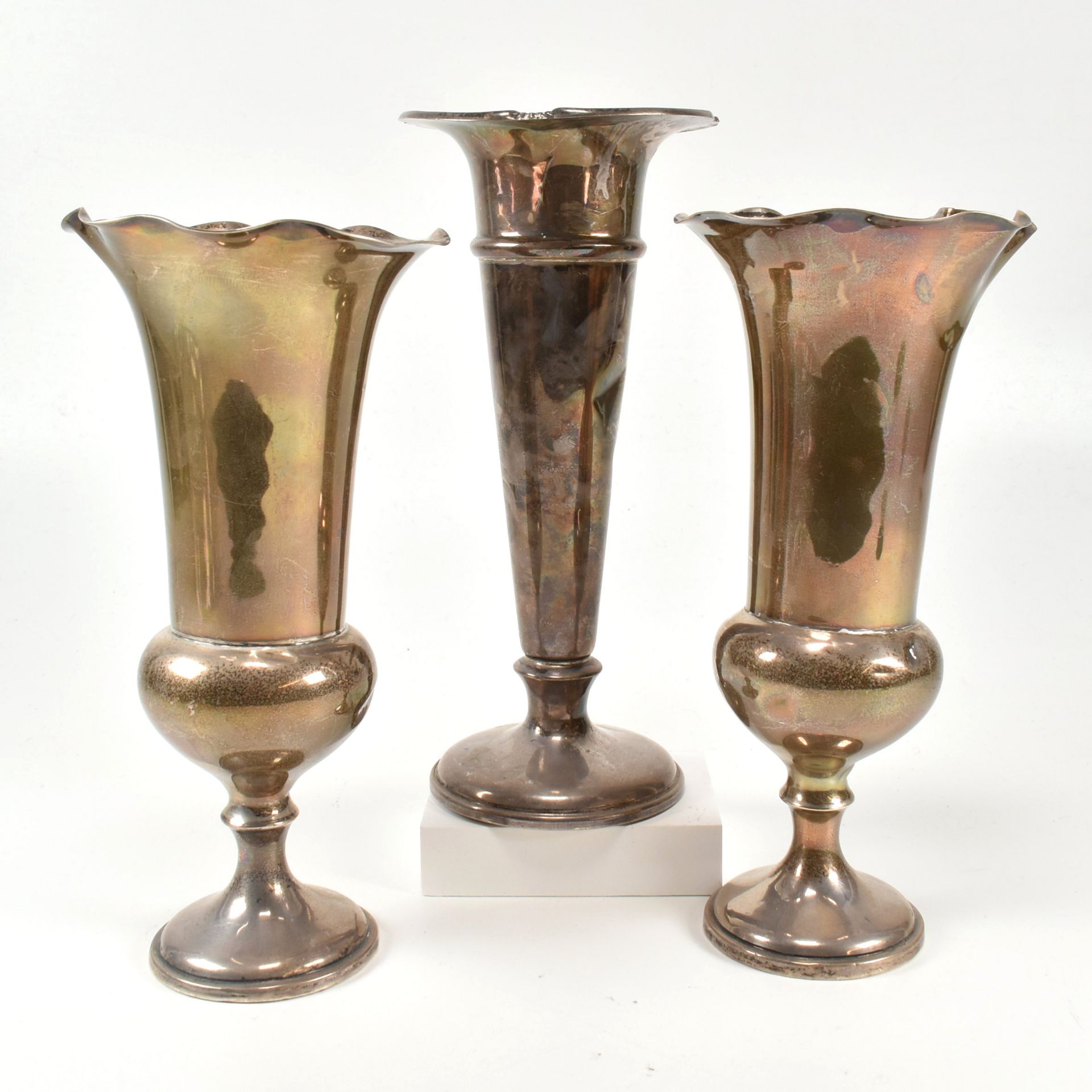 EDWARD VII & LATER HALLMARKED SILVER POSEY VASES