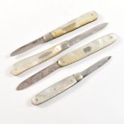 4 SILVER VICTORIAN & LATER & MOTHER OF PEARL FRUIT KNIVES