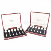 TWO CASED SETS OF SIX 1970S HALLMARKED SILVER TEA SPOONS