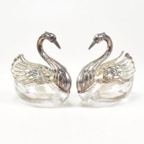 PAIR OF CONTINENTAL 835 SILVER & GLASS SWAN SALTS