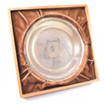 1970S FRAMED STERLING SILVER DISH ETCHED PANDA BERNARD BUFFET