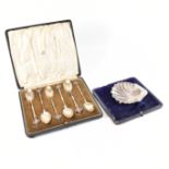 EARLY 20TH CENTURY CASED HALLMARKED SILVER SPOONS & SHELL DISH