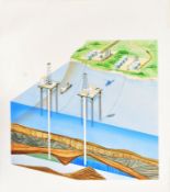 ORIGINAL MACMILLAN PUBLICATION ARTWORK - OIL RIG DIAGRAM