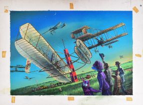 ORIGINAL MACMILLAN PUBLICATION ARTWORK - AVIATION SCENE