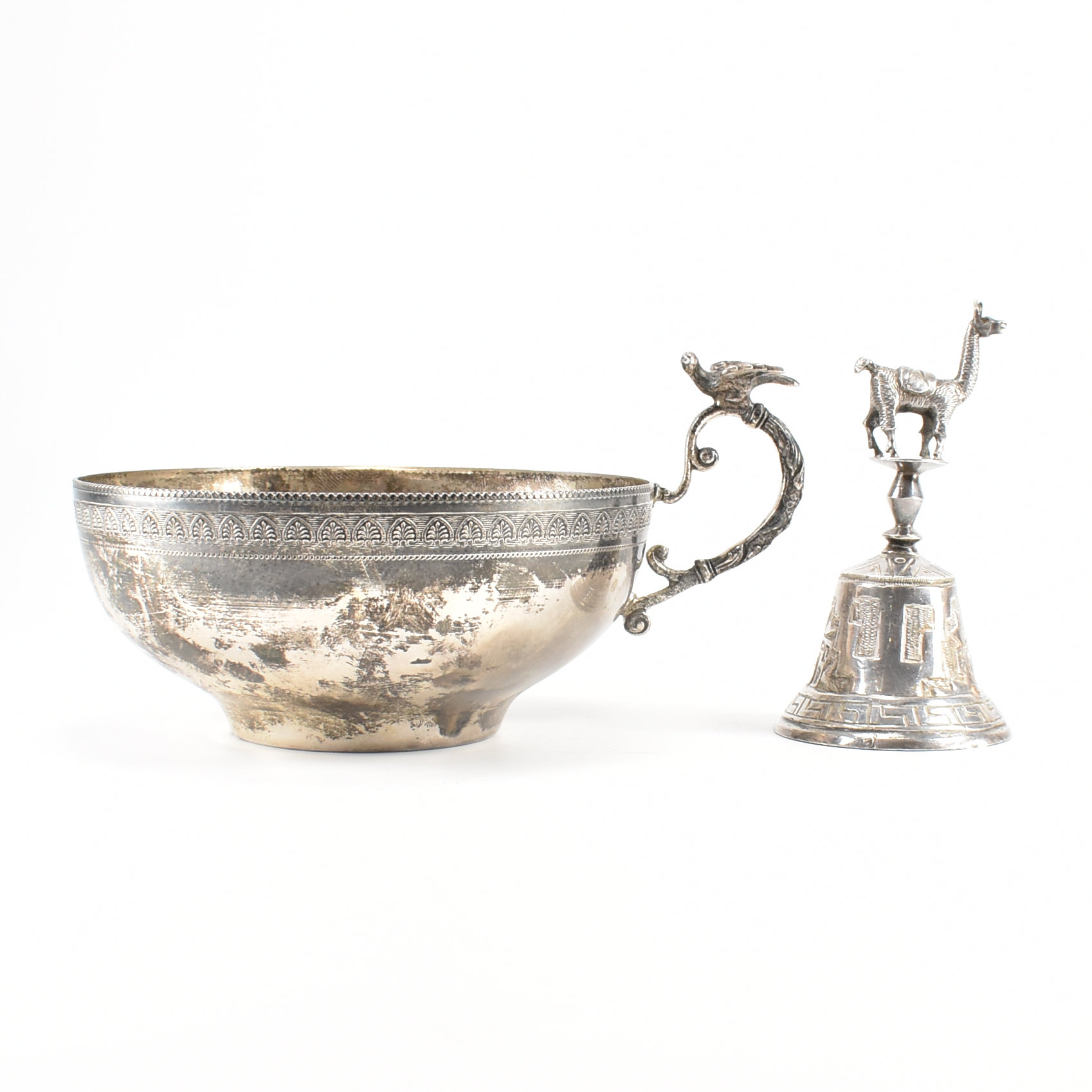 925 SILVER CUP BOWL & LAMA HANDLED BELL - Image 5 of 9
