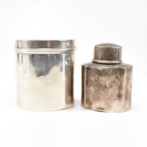 GEORGE V HALLMARKED SILVER CADDY & VICTORIAN OIL BOTTLE