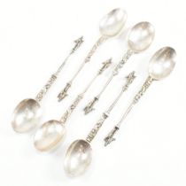 SET OF SIX WHITE METAL CONTINENTAL APOSTLE RAT TAIL SPOONS