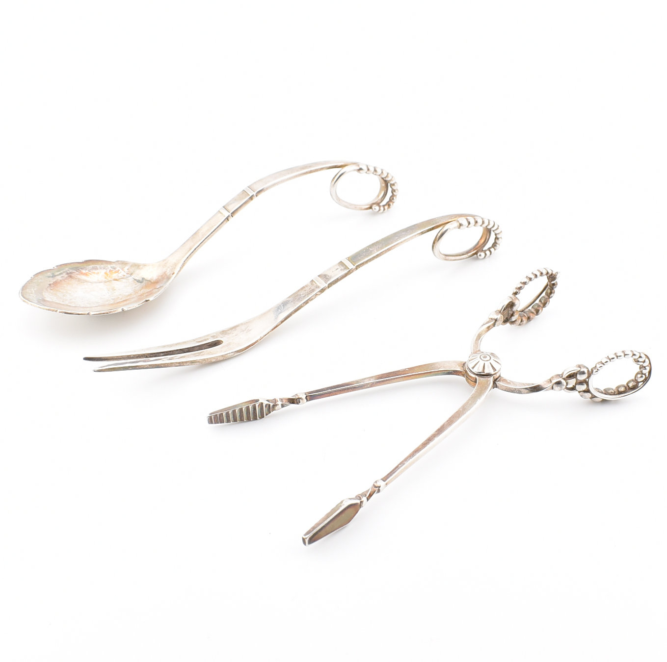 GEORG JENSEN SILVER ORNAMENTAL COLLECTION SPOON FORK TONGS 1918C