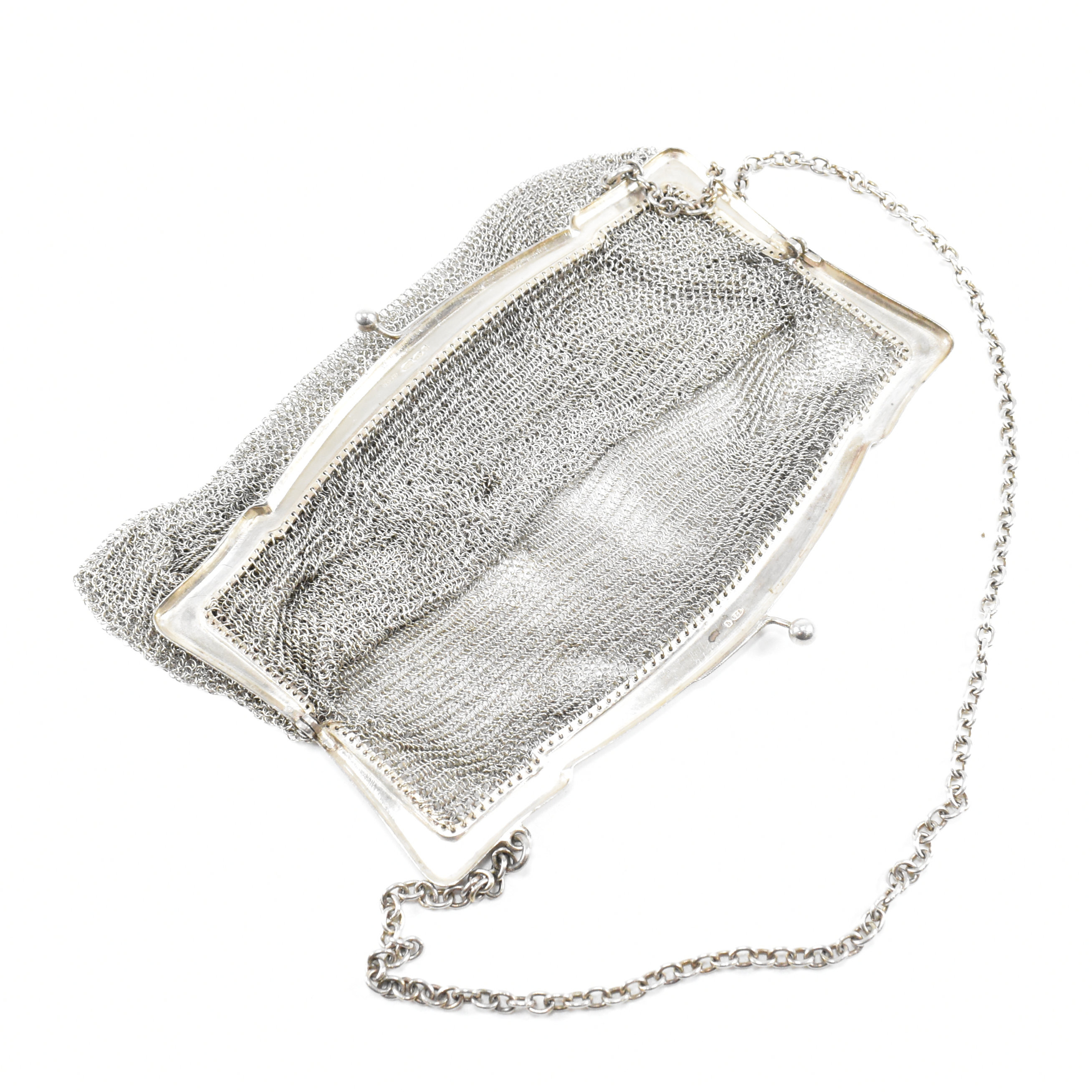 GEORGE V HALLMARKED SILVER MESH BAG & WHITE METAL PURSE - Image 3 of 6