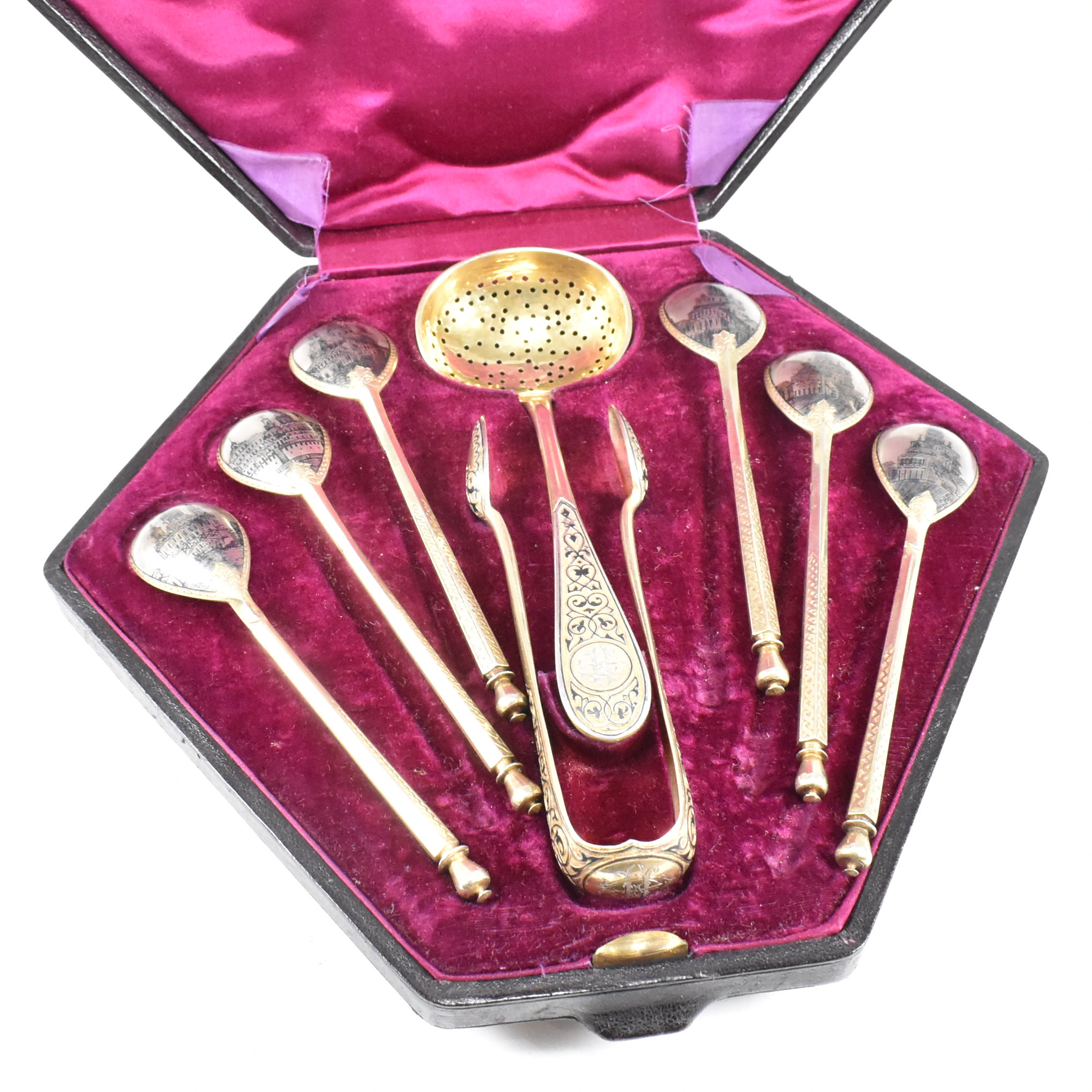 VASILI SEMENOV 19TH CENTURY RUSSIAN SILVER GILT NIELLO SPOON SET - Image 2 of 24