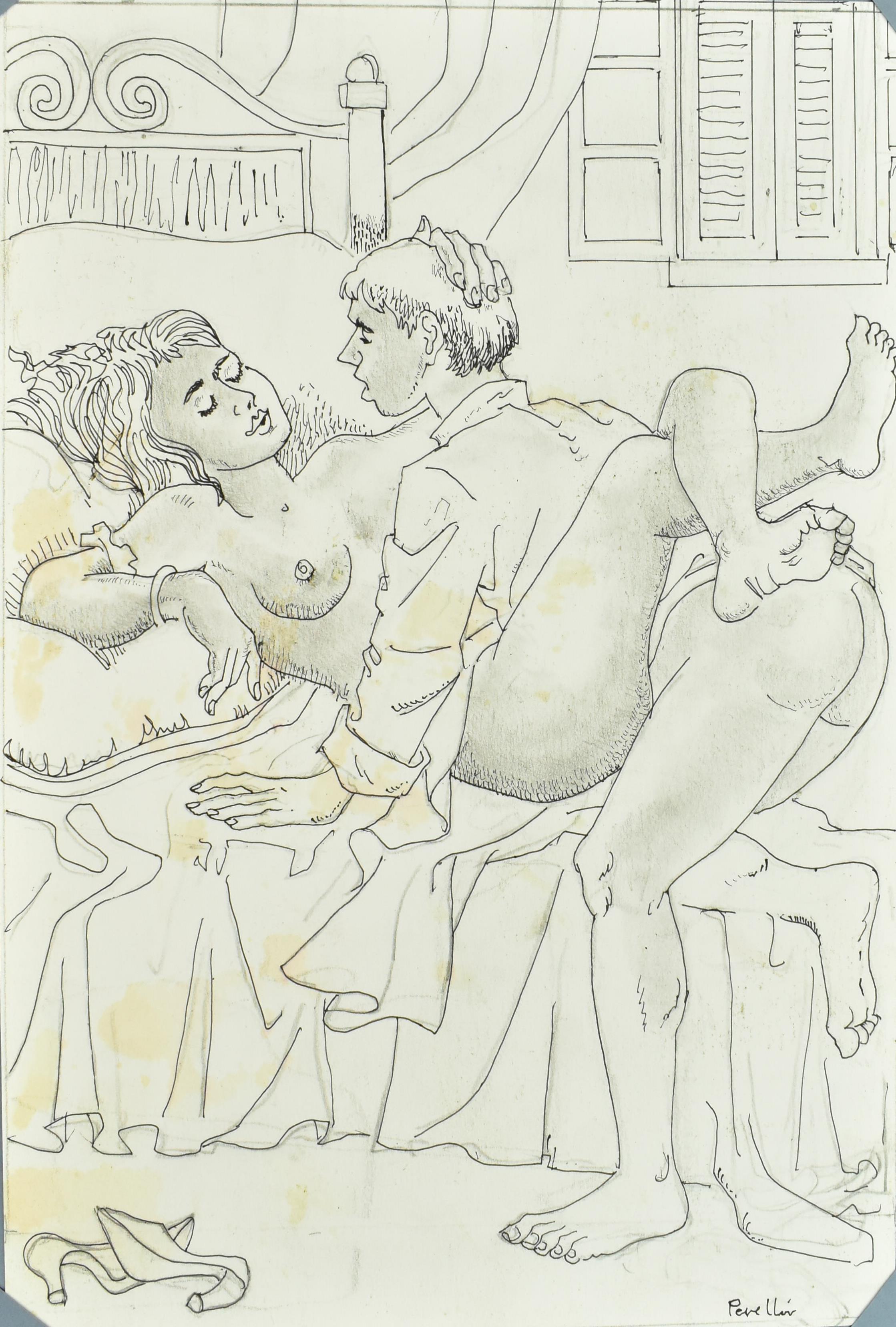 CELEDONIO PERELLON - PEN AND PENCIL SKETCH OF A COUPLE