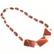 MID CENTURY CARNELIAN BANDED AGATE NECKLACE