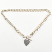 CONTEMPORARY 925 SILVER T BAR CURB LINK CHAIN & HEART PENDANT