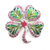 CONTEMPORARY SILVER PLIQUE-A-JOUR BROOCH CLOVER